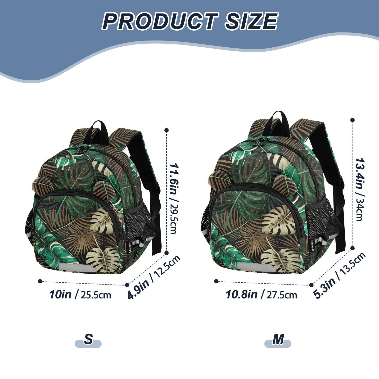 Monstera Palm Leaves Dark Toddler Harness Backpack for Boys Girls 3-6 Years Kids Backpack with Anti Lost Safety Leash Child Leash Backpack for Walking Preschool Travel