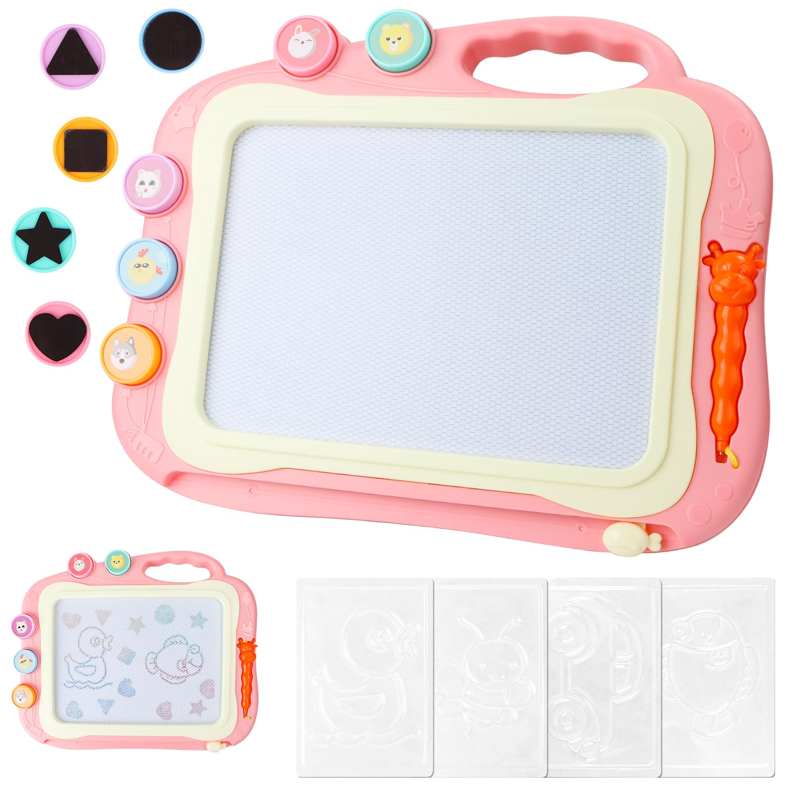 RUNEAY Magnetic Drawing Board - 35x28cm, Travel Writing Tablet for Kids Age 2-8, Autism Toys, Gift for Girls (Pink)