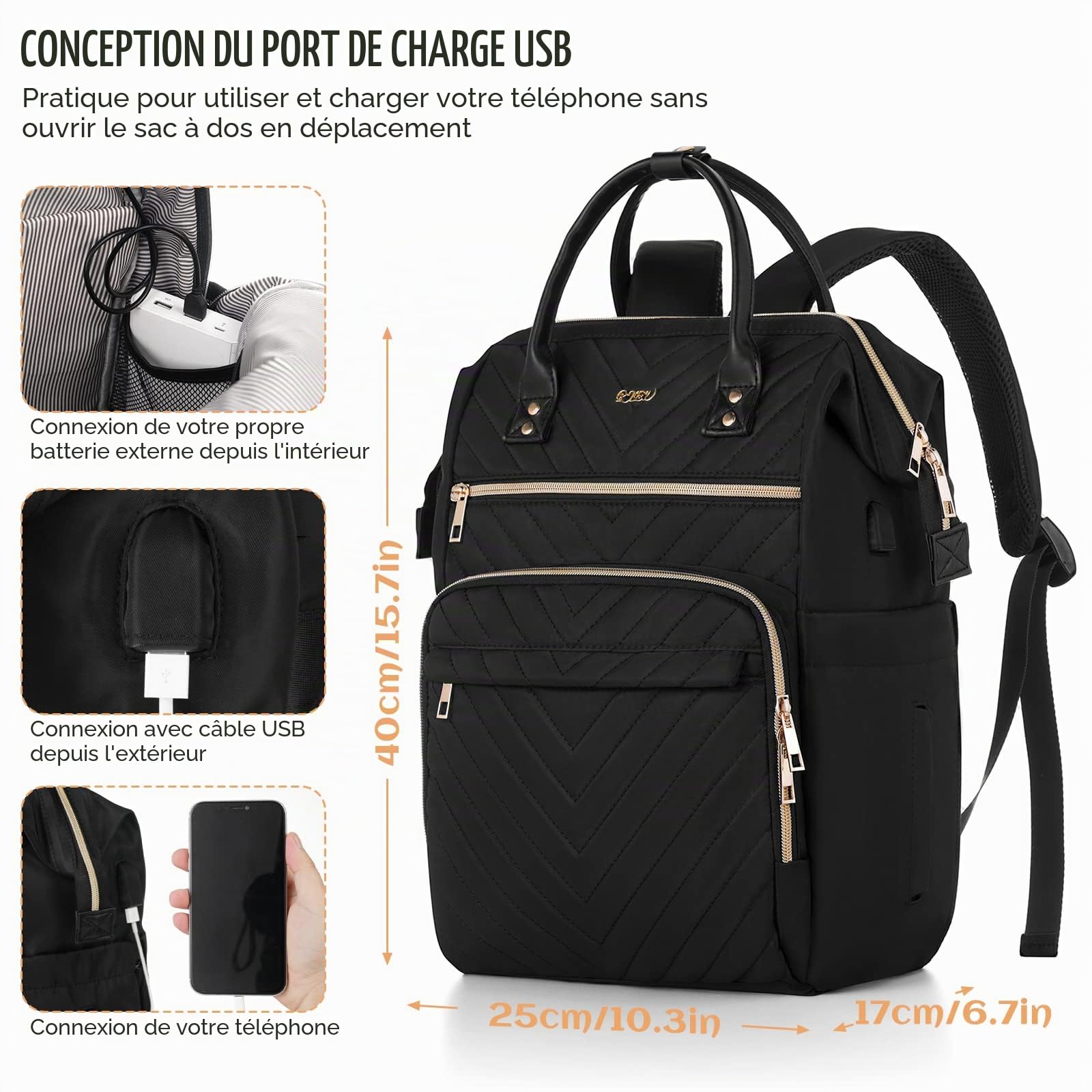 Sac a Dos Femme,Sac à Dos Ordinateur Portable Antivol,Sacoche PC Portable Cartable Femme Travail Enseignante,Sac à Dos Scolaire pour Adolescentes