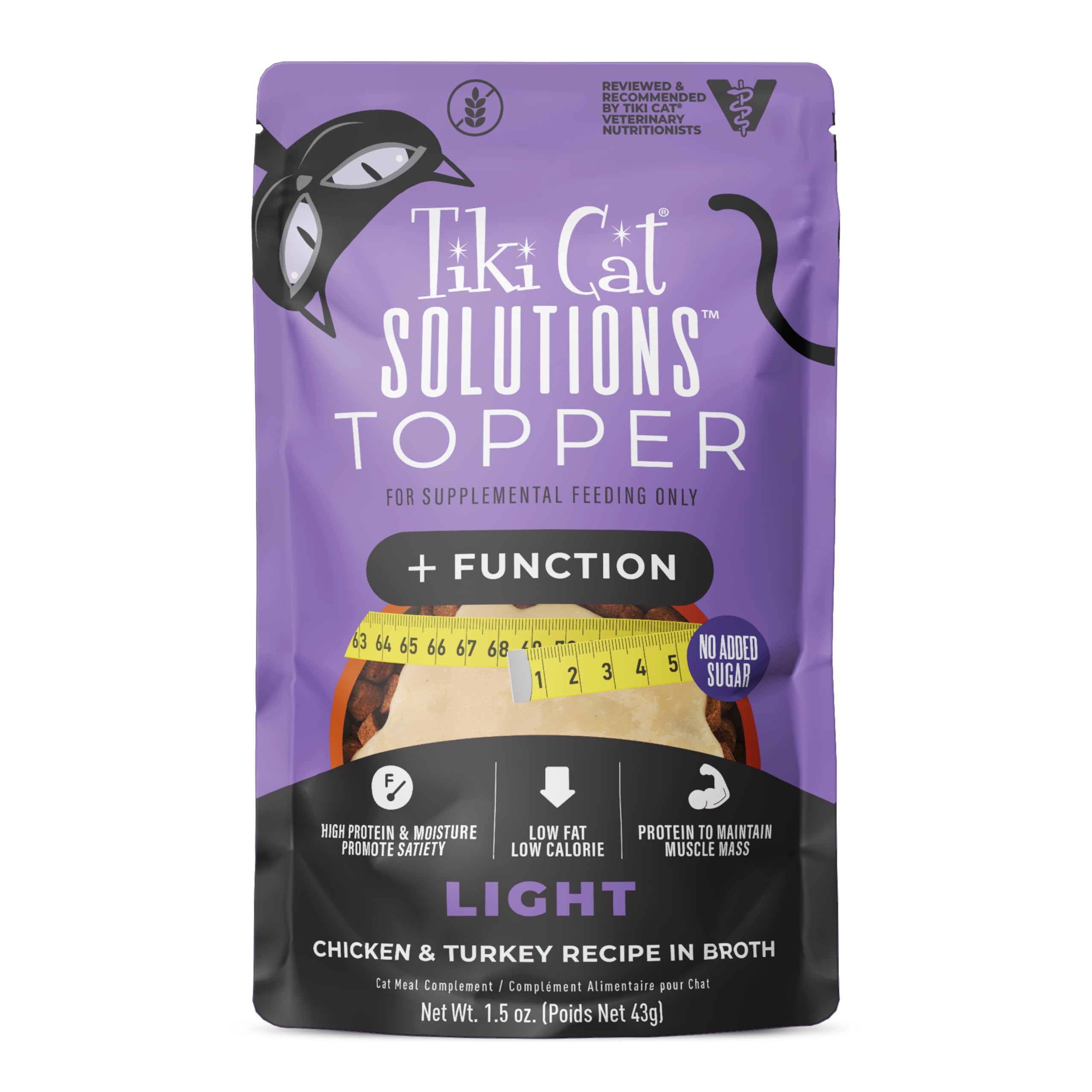 Tiki Cat Solutions Topper, Light, Chicken & Turkey Recipe in Broth, 1.5 oz. Pouch (12 Pack)