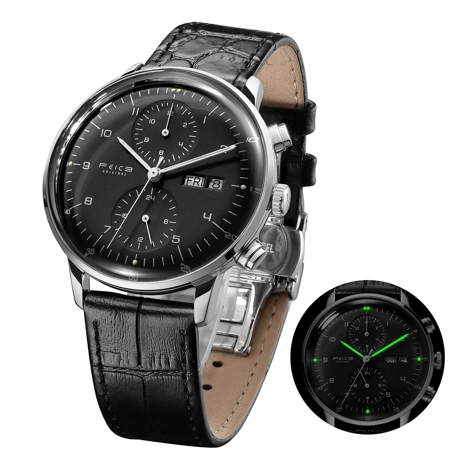 FEICE Mens Mechanical Bauhaus Automatic Stainless Steel Self-Winding Casual Dress Analog Wrist Watches with Leather Bands Date Calendar -FM121 (Black) (B07FKJHN4C) Amazon Price History, Amazon Price Tracker