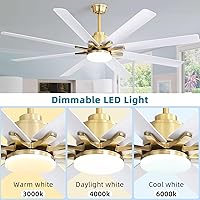 Vista 4 de Sofucor 66 Inch Smart Ceiling Fans with Lights, Indoor/Outdoor Ceiling Fan with Light and Remote, Work with Alexa/Google, Reversible DC Motor, White