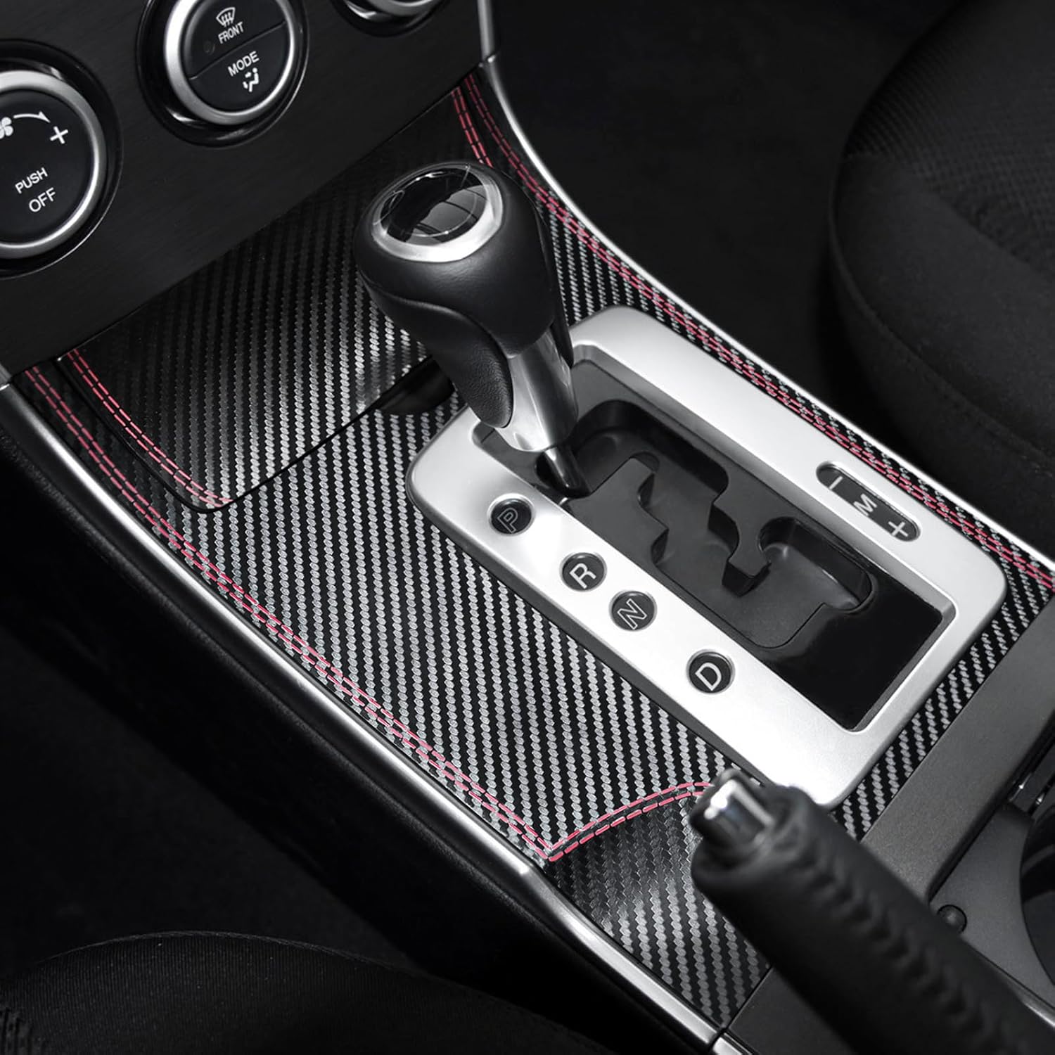 BETTERHUMZ Compatible with Mazda 6 2003-2015 for Alcantara Carbon Leather Gear Shift Panel Frame Trim Sticker Center Console Cover Decal Car Interior Tuning Accessories (Style B, Carbon Leather)