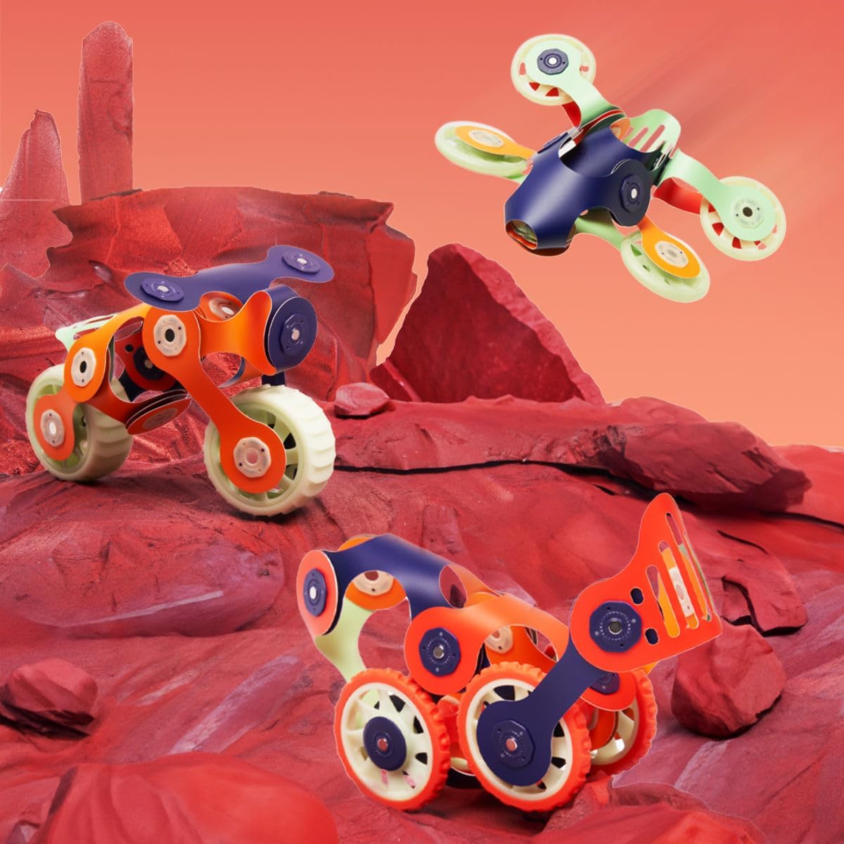 Clixo Mars Rover Pack - Glow-in-The-Dark Wheels Magnetic Building Toy - 30 Flexible Magnet Pieces for Galactic Exploration & Adventure. Award-nominated STEM Toy. Kids Gift & Travel. Ages 6+ [New]