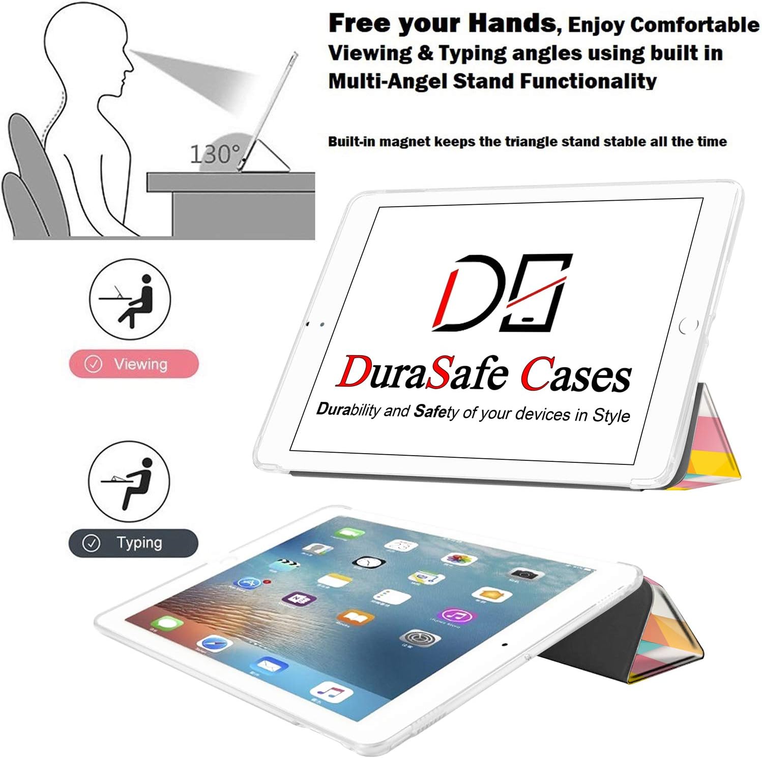 DuraSafe Cases for iPad 10.5 Inch Air 3 [ Air 3rd 2019 ] Generation MUUL2LL/A MUUK2LL/A MUUJ2LL/A MUUT2LL/A Lightweight Smart Adjustable Stand Feature Printed Sleek Design Flip Case - Color Grid