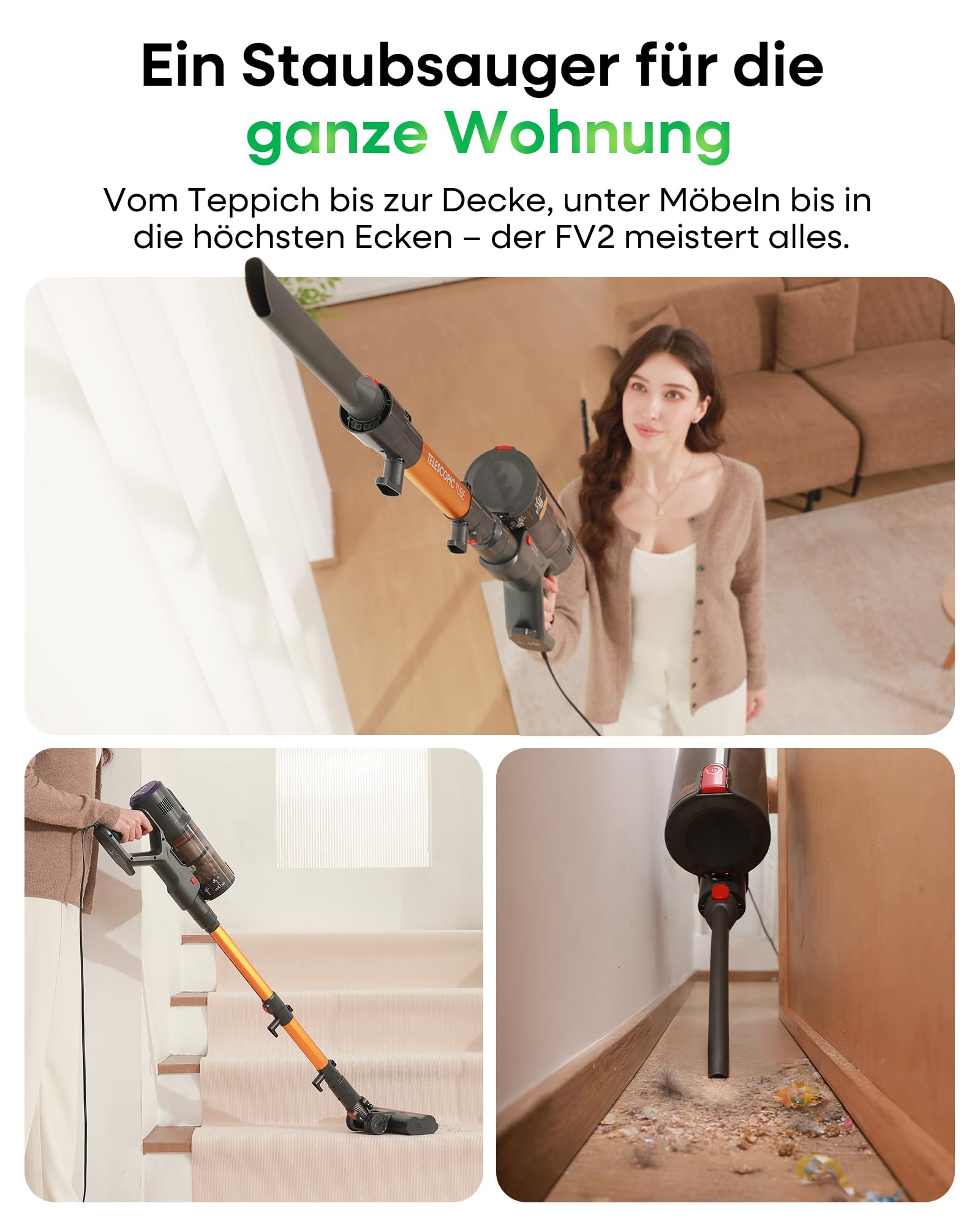 FAMIVAC FV2 Staubsauger mit Kabel, 65Kpa/600W Staubsauger Beutellos mit Matratzenbürste, 1,3KG Leichtgewicht, 7M Kabel,1,5L, Selbststehend, Anti-Tangle-Bürste für Teppich/Boden/Tierhaare