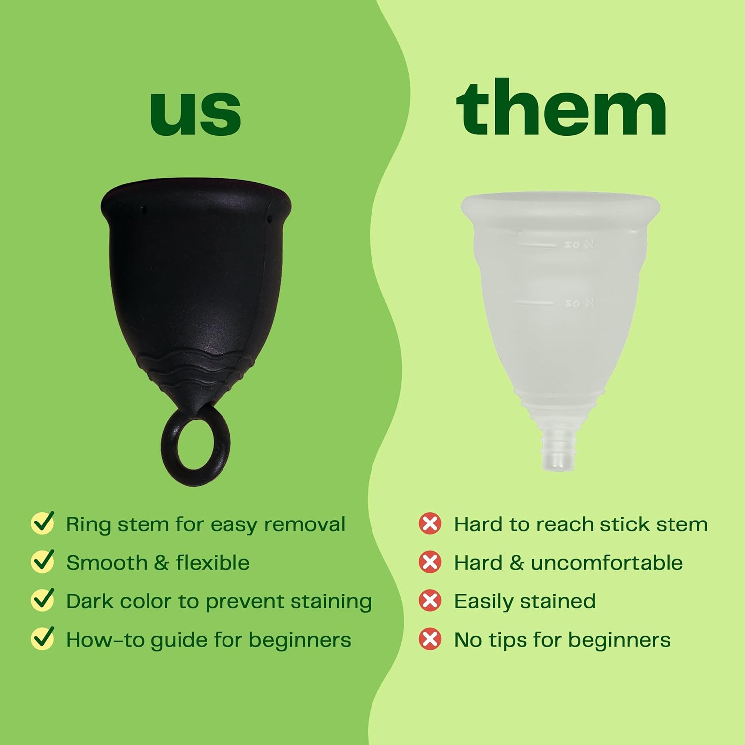 Viv for Your V Large Premium Menstrual Cups for Heavy Flow, Pull Tab Ring Stem Easy Removal, Soft Tampon Alternative, Comfortable 12 Hour Wear, Medical-Grade Silicone Reusable Period Cup - Image 4