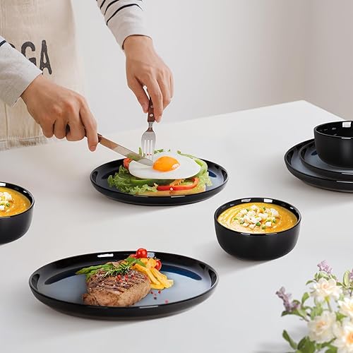 Miniatura 7 de Romswi Juego de vajilla de cerámica de 18 piezas, platos y cuencos de cerámica para 6, juego de platos resistentes a las astillas y a los arañazos,