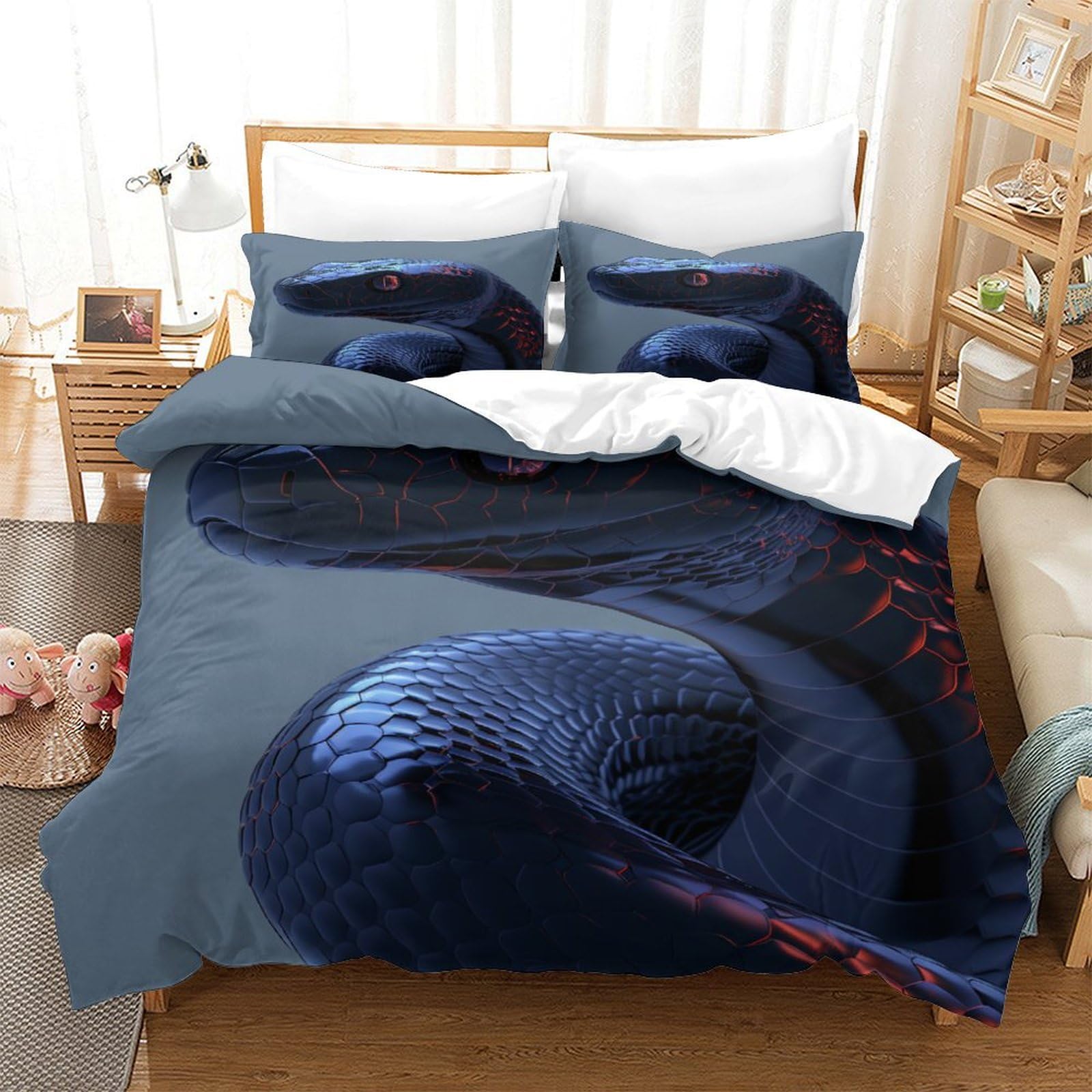 P1S9U7W5Y Trendy 3D Printed Snake Pattern Duvet Cover Set 3pcs Microfiber Animal Bedding Set King（220x240cm）