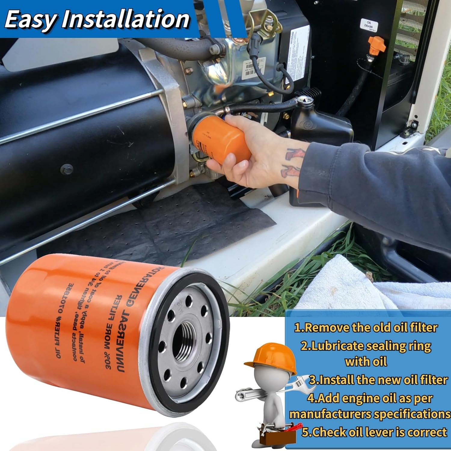 070185ES Oil Filter Compatible with Generac Guardian 8-24kw Series Air-Cooled Home Standby Generators & Portable Outdoor Generators Replace# 070185E 70185 (5 Pack)