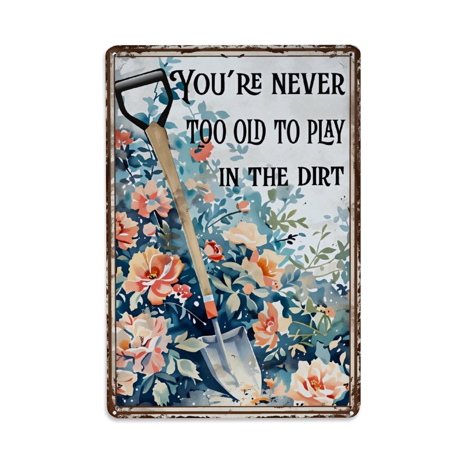 Enderetf Vintage Floral Garden Shovel Motif Tin Sign Metal Poster, Home Bar Garage Man Cave Cafe Indoor & Outdoor Wall Decoration 8X12inches