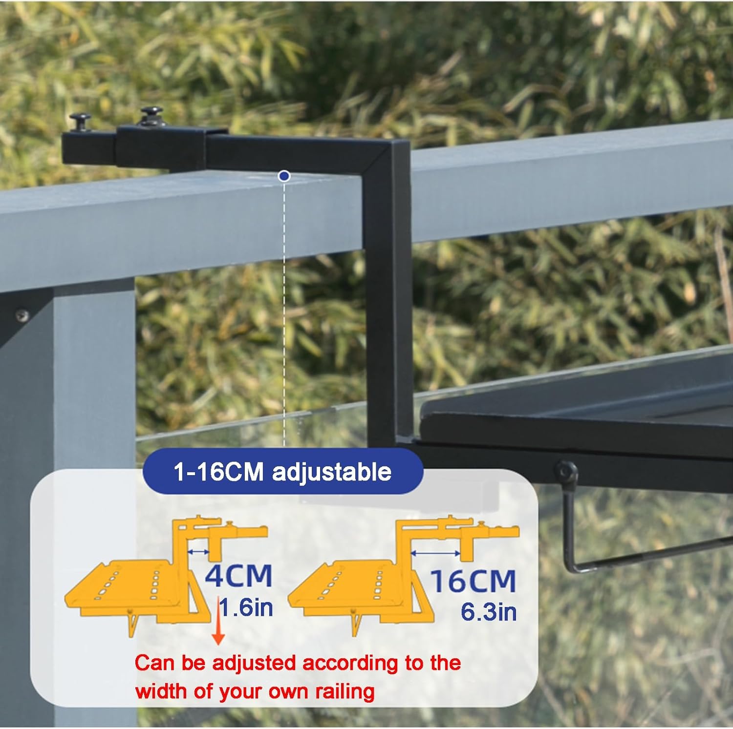 Adjustable Outdoor Wooden Bar Table for Balcony Railing - All-Weather Serving Table for Porch & Patio - Space-Saving Deck Accessory (L47.2 xW9.8)