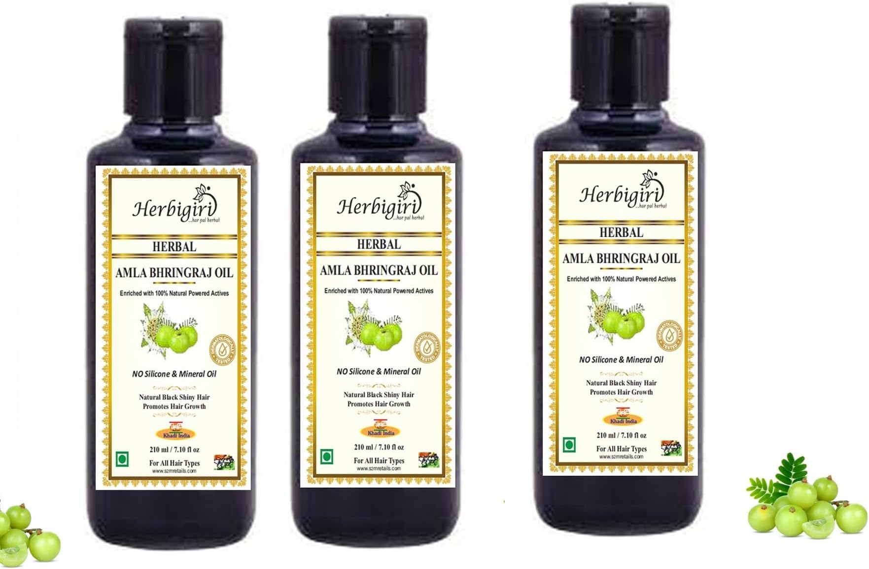 Khadi Natural Herbal Amla and Bhringraj Shampoo, 210 ml (Pack of 3)