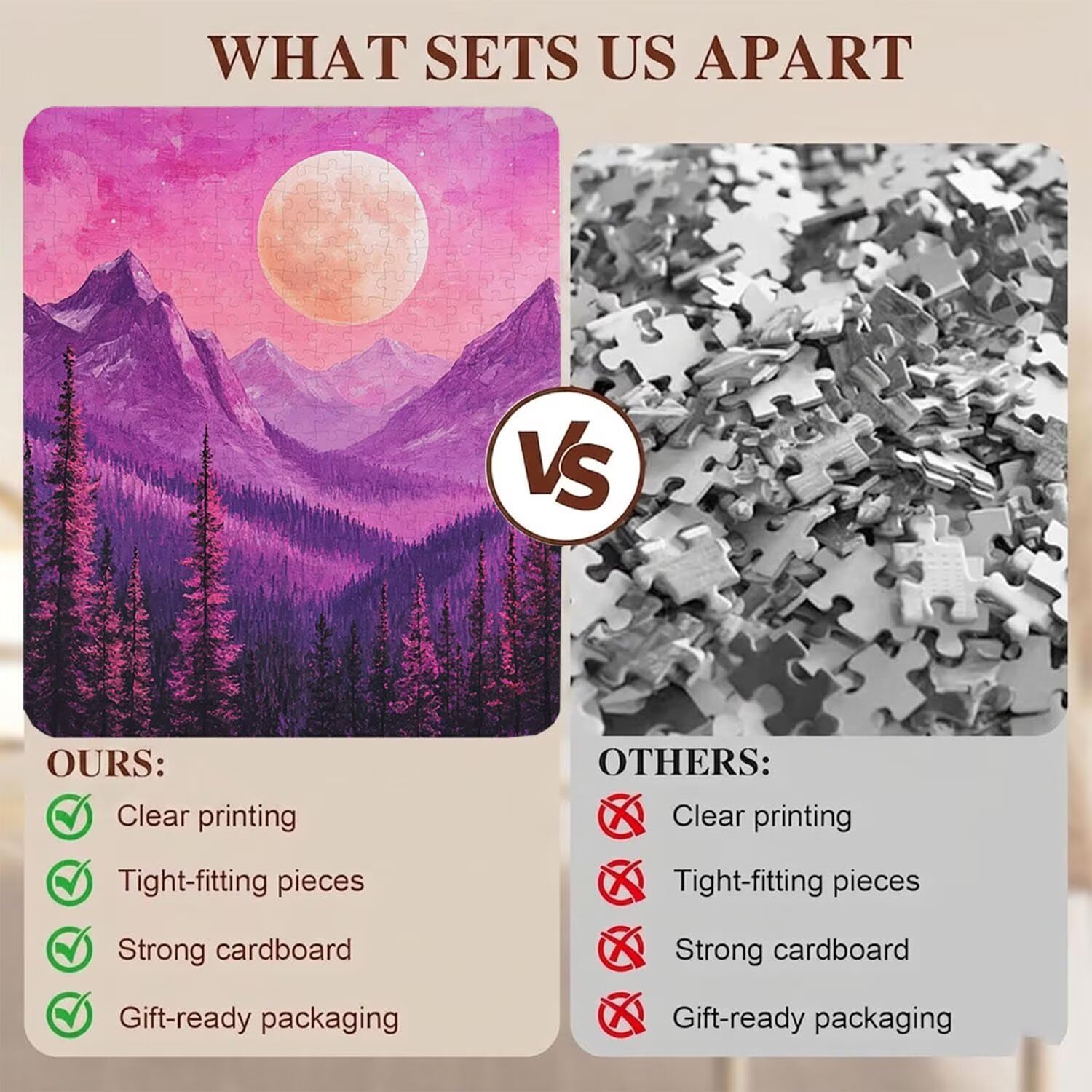 Puzzle 1000 Pezzi Classici, Puzzle paesaggio luna 75 x 50 cm, Gioco Educativo e Antistress in Legno con Poster Incluso, Ttività DIY per Famiglia, Regalo per Appassionati, Decor Parete Casa, f0-530