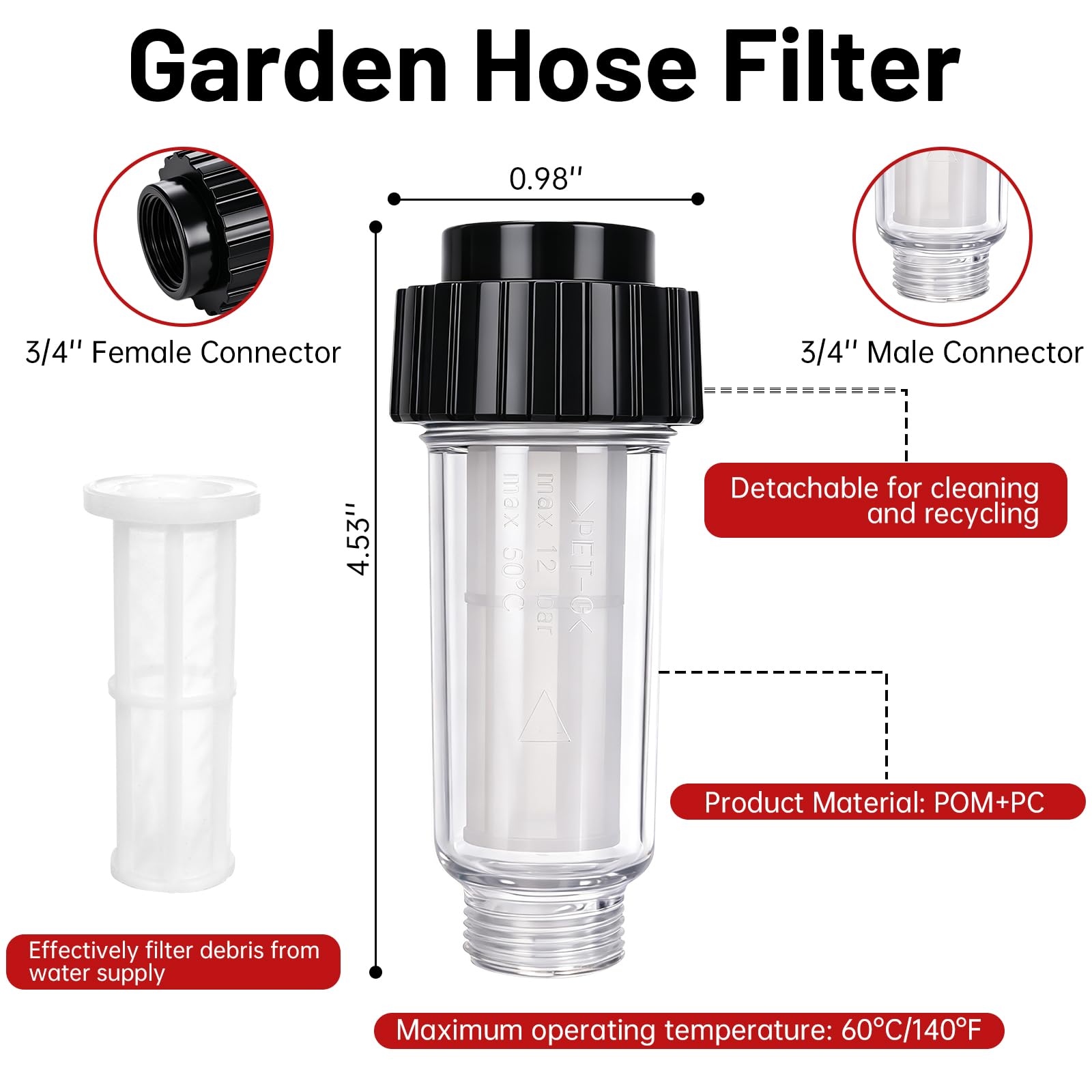 Splitter per tubo da giardino a 2 vie, in ottone resistente, valvola a Y a | con filtro e set di connessione rapida, manico in acciaio inossidabile 304, adattatore per acqua a flusso completo per prato