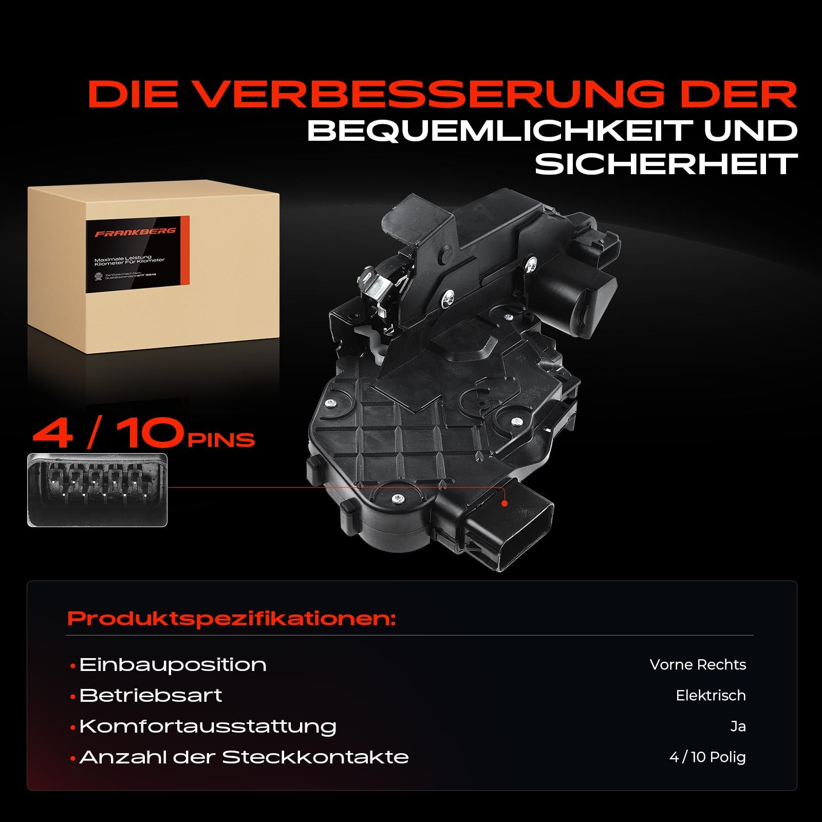 Frankberg Türschloss Stellmotor Vorne Rechts 10+4 Polig Kompatibel mit Discovery IV L319 SUV 2009-2018 R.a.n.g.e R.o.v.e.r L538 SUV 2011-2019