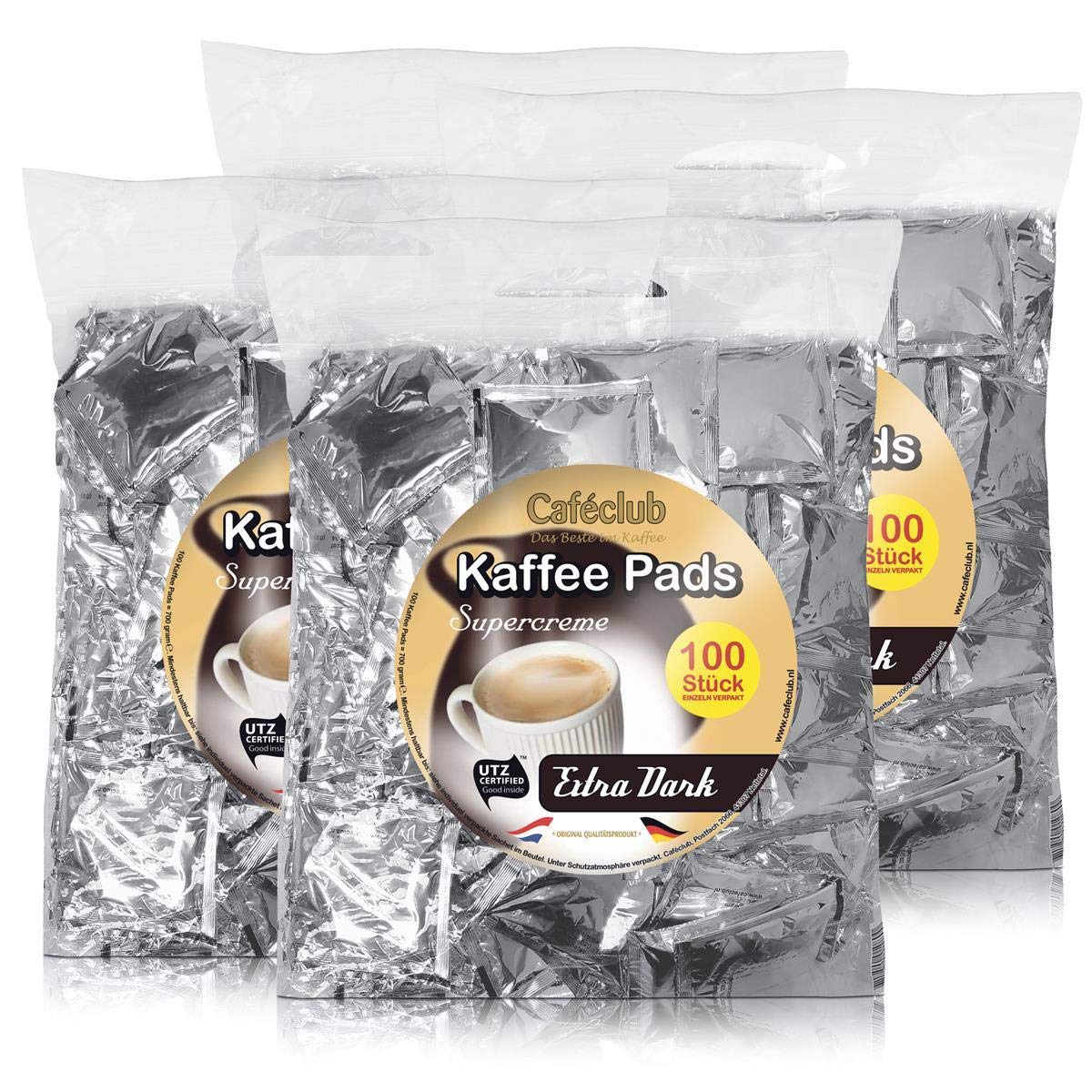 4x Cafeclub Extra Dark Kaffeepads Megabeutel je 100 stk. dunkle Röstung einzeln verpackt