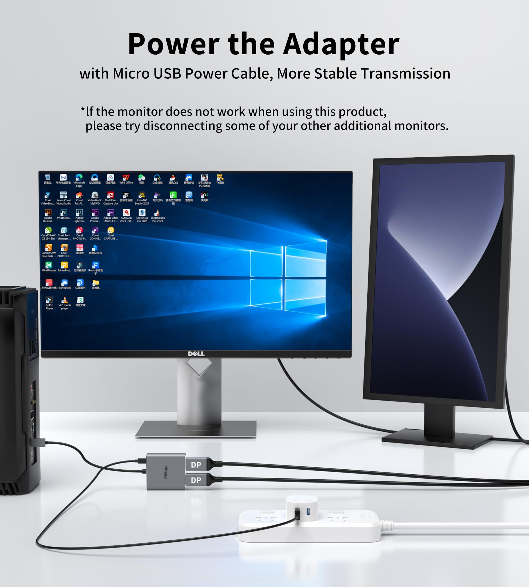 Adaptateur DisplayPort vers Double DisplayPort 4K60Hz MST pour Double Moniteur
