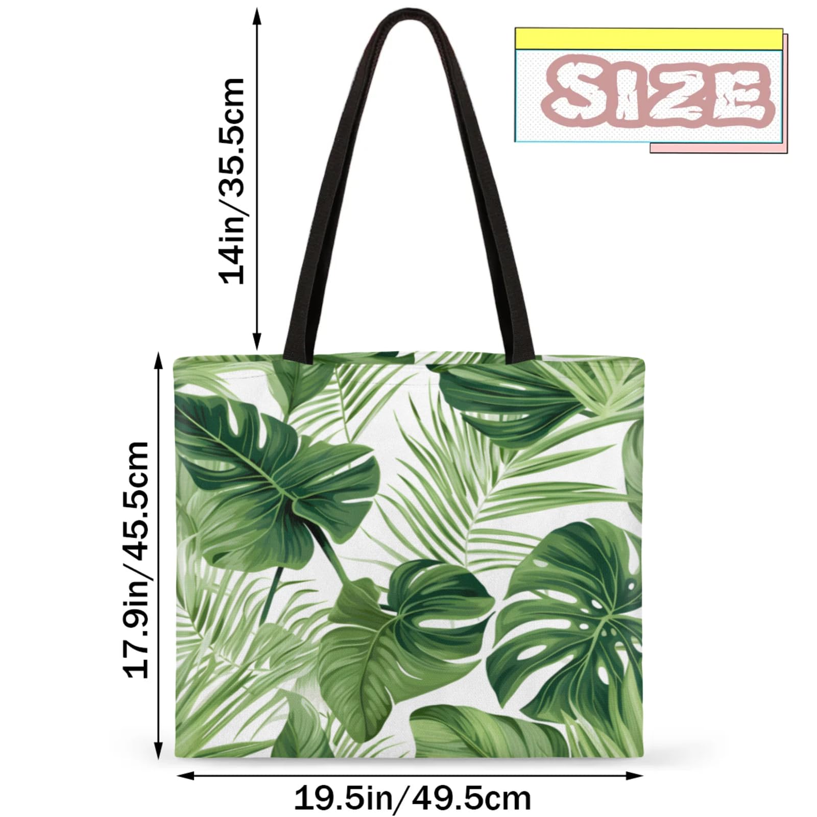 Mularoka Beautiful Tropical Plants Watercolour Square Canvas Tote Bag Top Handle Purses Stylish Women Canvas Shoulder Tote Bags Reusable Handbags for Work Travel Picnic Beach Shopping Gym Hiking