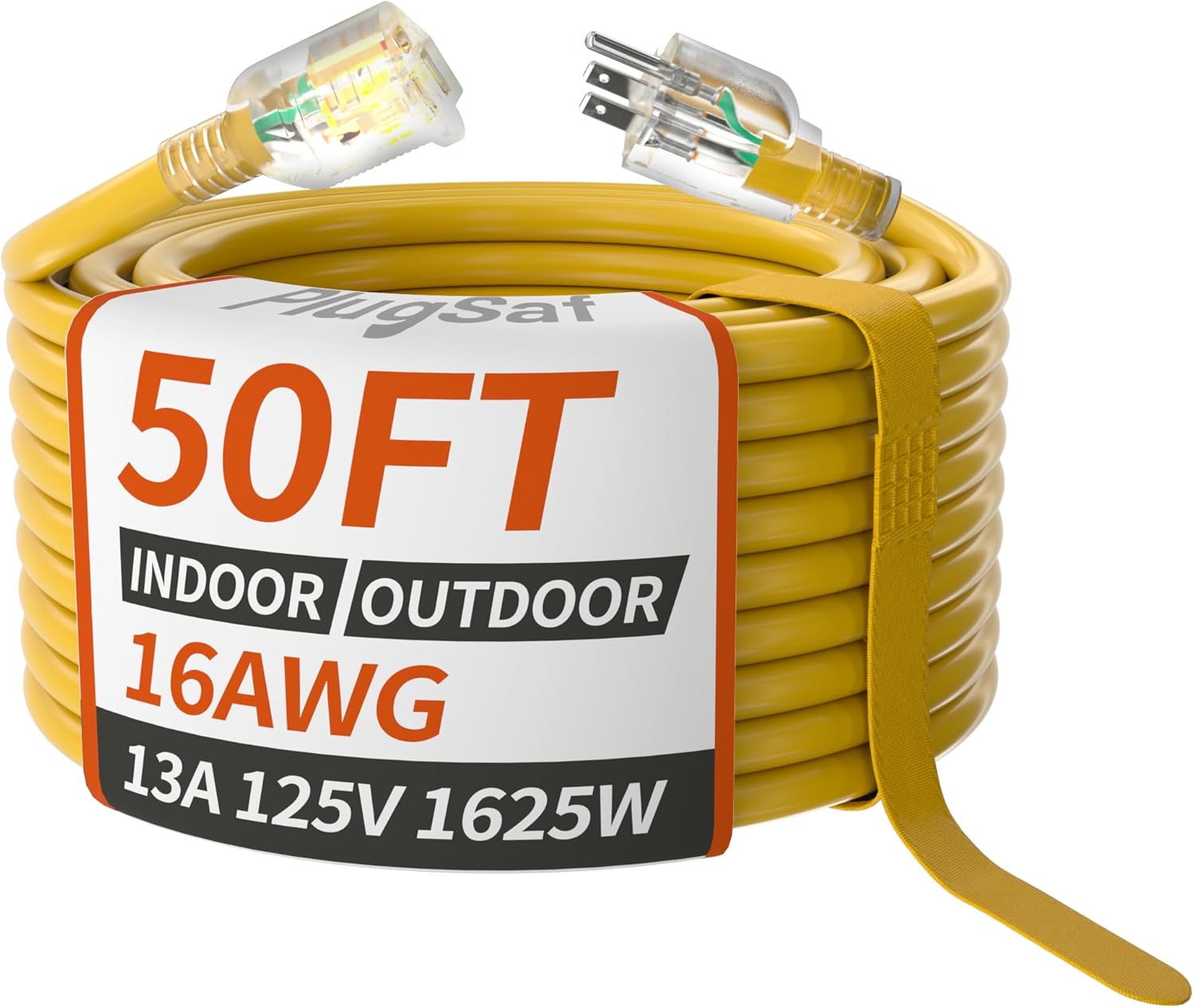16/3 Gauge Yellow Outdoor Extension Cord 50 ft Waterproof