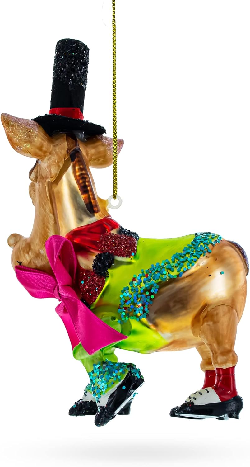 Donkey in Whimsical Costume Blown Glass Christmas Ornament - Image 3