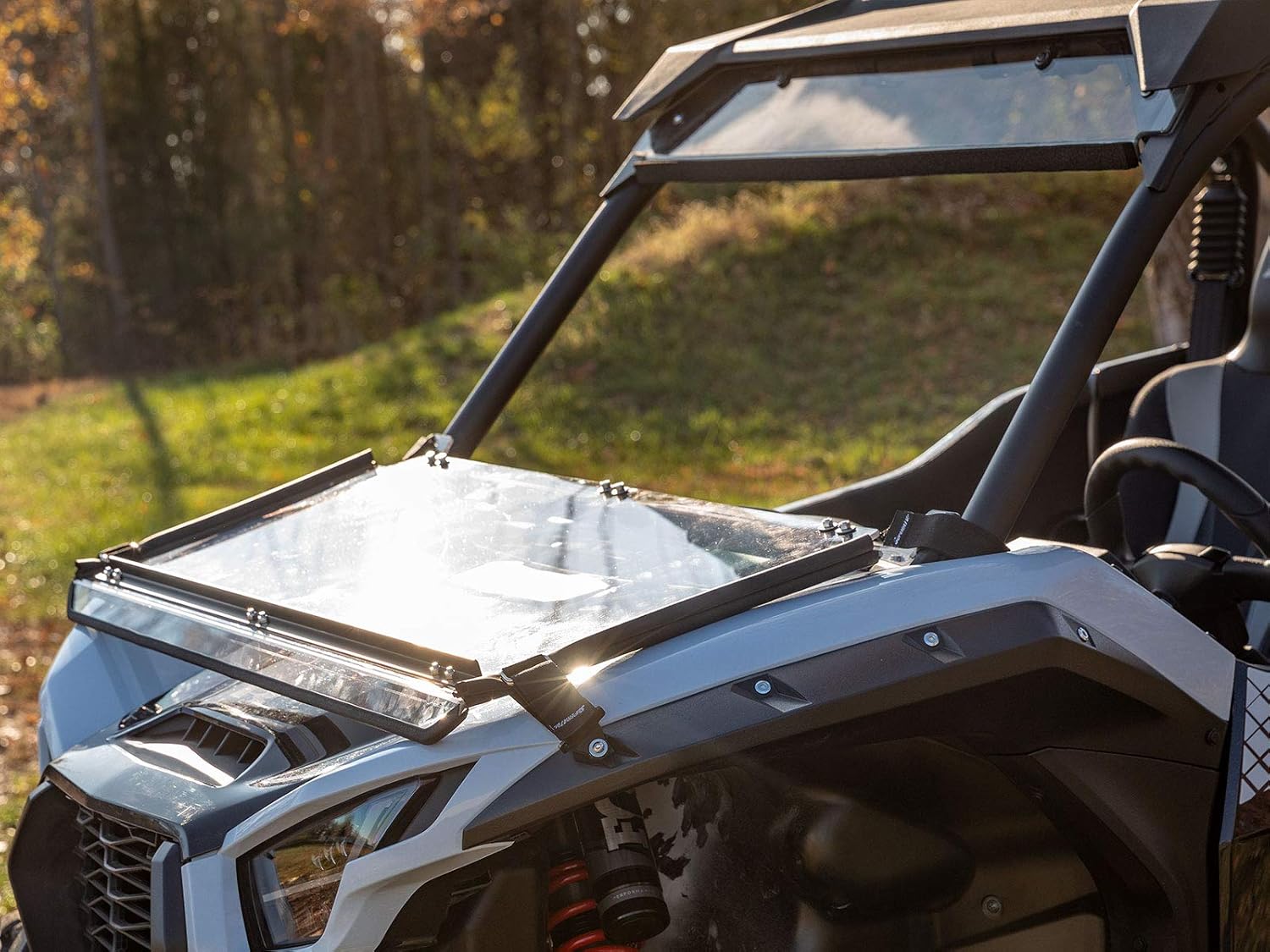 SuperATV Scratch Resistant Flip Down Windshield for 2020+ Kawasaki Teryx 1000, Switch Between a Full and Half Kawasaki Windshield, Made of 1/4" Polycarbonate 250x Stronger Than Glass, USA Made