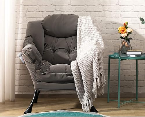 Miniatura 5 de AcozyHom Silla perezosa grande de tela moderna, silla de lectura cómoda de gran tamaño, silla de descanso acolchada gruesa con reposabrazos, marco