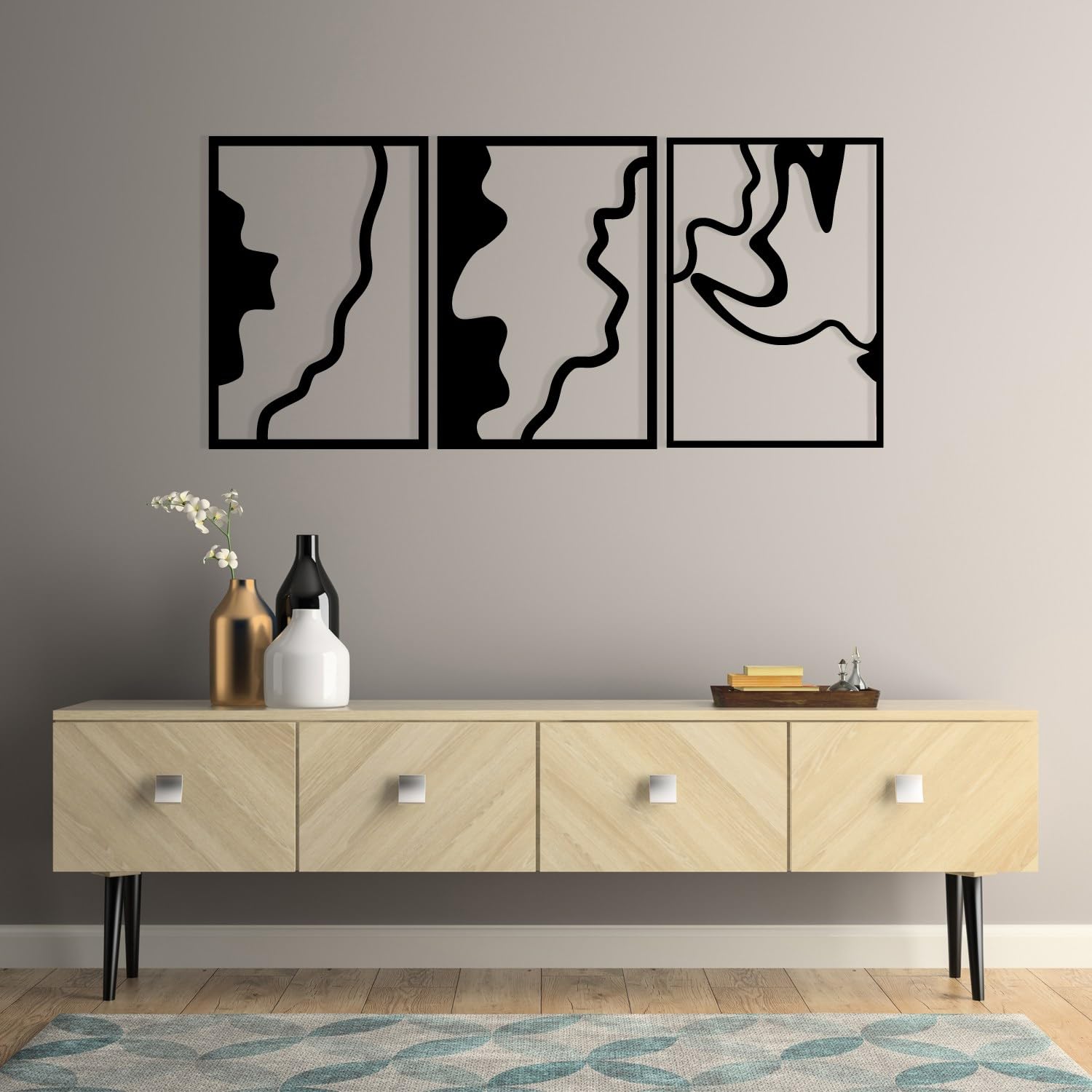 Décoration murale métal noir 120x54,5 cm design moderne pour salon