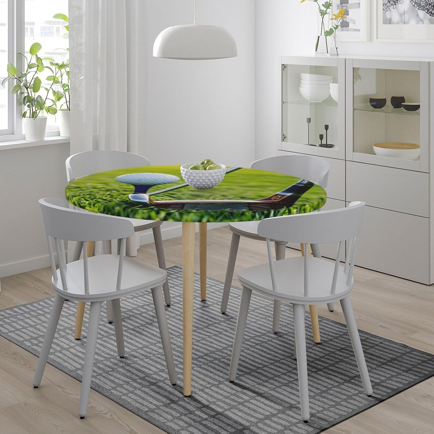 Golf Court Print Outdoor Patio Kitchen Decor Supplies Wipeable Round Table Cloth for Indoor Outdoor