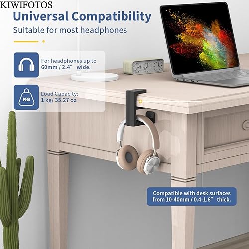 Vista 21 de KIWIFOTOS Paquete de 2 ganchos adhesivos para auriculares de escritorio, soporte para auriculares de juegos de PC, soporte adhesivo para pared, 2