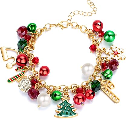 Joyline Christmas Bracelet for Women Jingle Bells Snowflake Christmas Tree Charms Crystal Bracelet Festive Party Outfit Jewelry Gifts