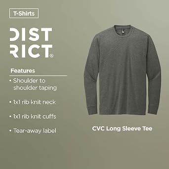 District Perfect Blend CVC Long Sleeve Tee - Stylish Casual T-Shirt for Men & Women, Cotton & Polyester