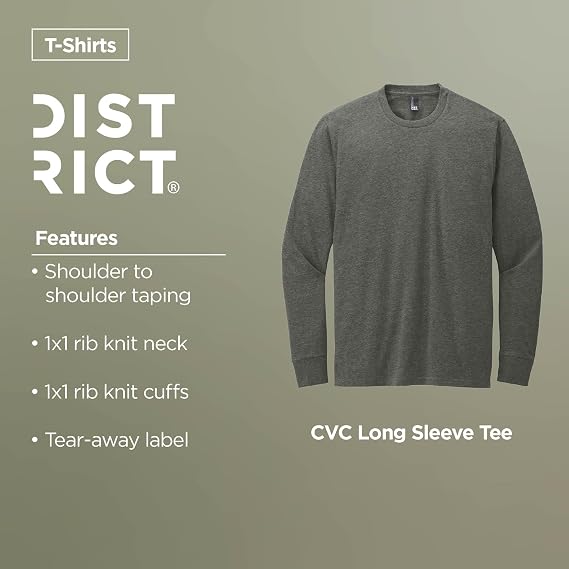 District Perfect Blend CVC Long Sleeve Tee - Stylish Casual T-Shirt for Men & Women, Cotton & Polyester
