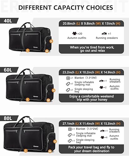 Miniatura 6 de Gonex Bolsa de viaje plegable grande de 40 L, 60 L, 80 L, 100 L, 150 L, con compartimento para zapatos, plegable, ligera, repelente al agua, bolsa