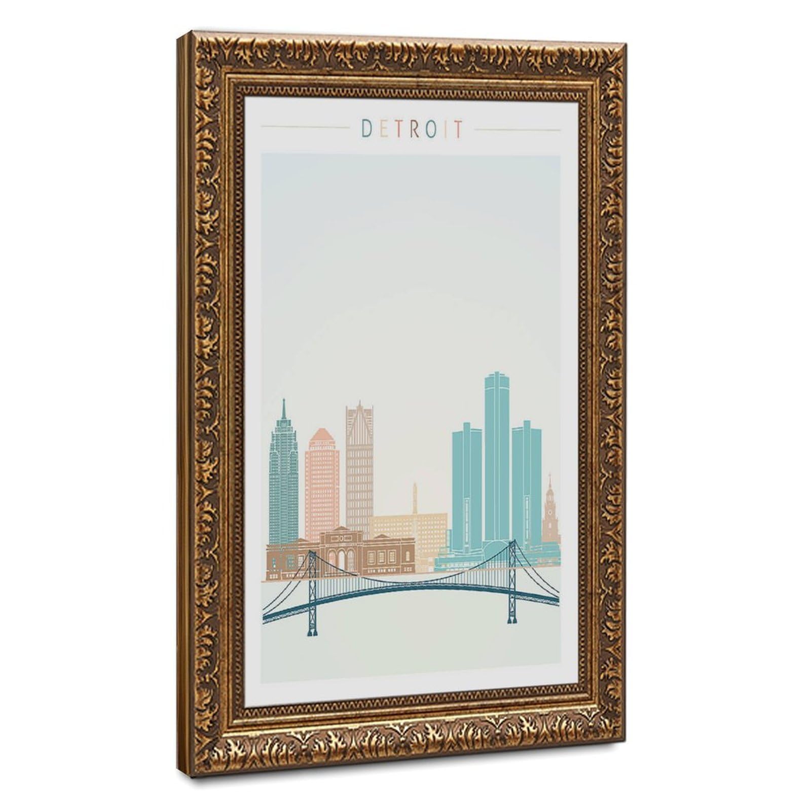 Bareronor Detroit Skyline Poster Canvas Poster Bedroom Decor Landscape Office Room Decor Gift 20" L X 30" W