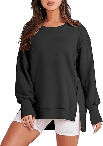 ANRABESS Sudaderas de gran tamaño para mujer, con cuello redondo, manga larga, casuales y holgadas, con aberturas, ropa de otoño 2025, para