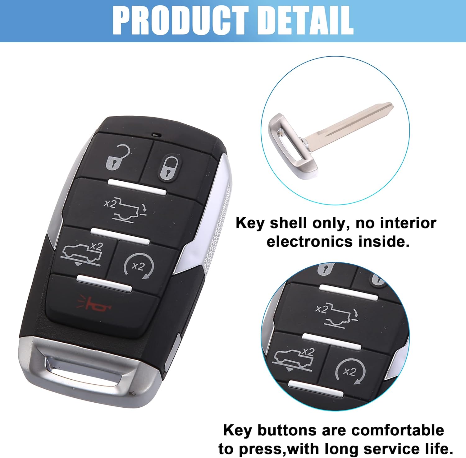 X AUTOHAUX Car Key Fob Shell 6 Button Remote Control Key Case Shell Keyless Entry Housing Replacement Black for Ram 1500 2019-2020