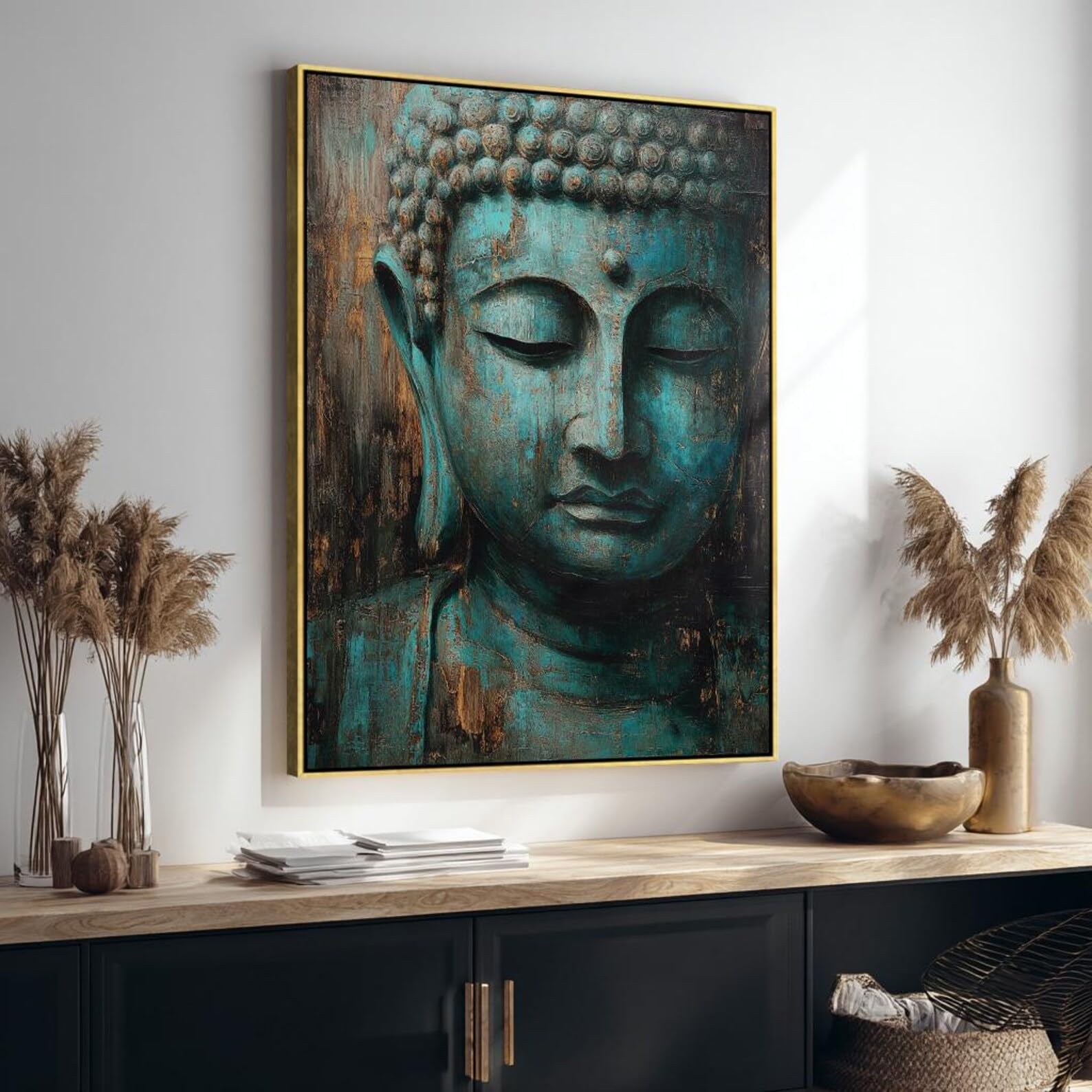 Large Size Buddha Art Work, Portrait Buddhism Painting, Spiritual Room Decor, Canvas Print For Yoga Horizontal Bed Decor(70x100cm/Inner Frame)