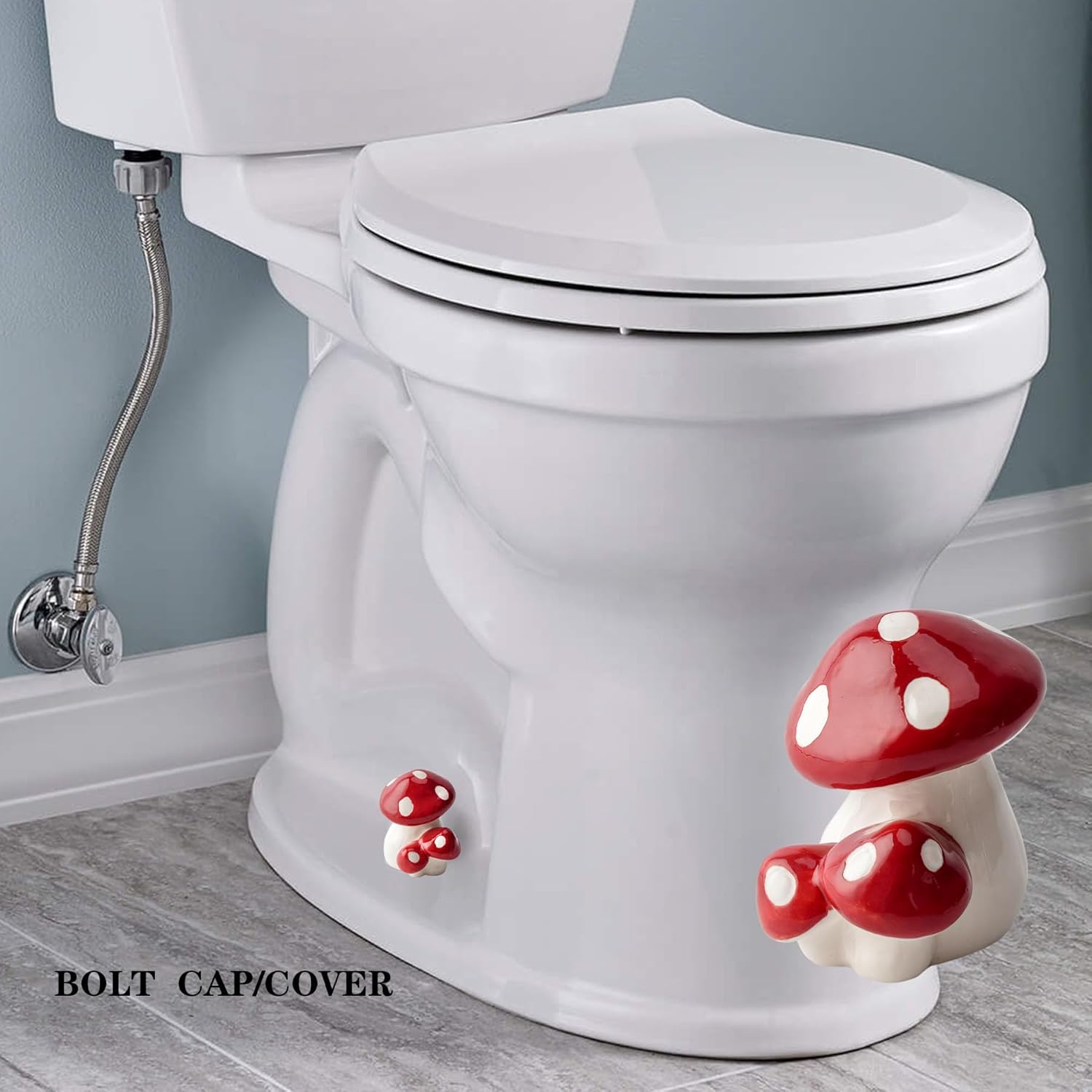ZUNON Toilet Bolt Caps, Toilet Bolt Covers Decorative, Ceramic Cute Mushroom Decor Covers Toilet Screw Covers Bolts Bathroom Decor Easy Installation Set of 2 (Red Mushroom 2PCS)