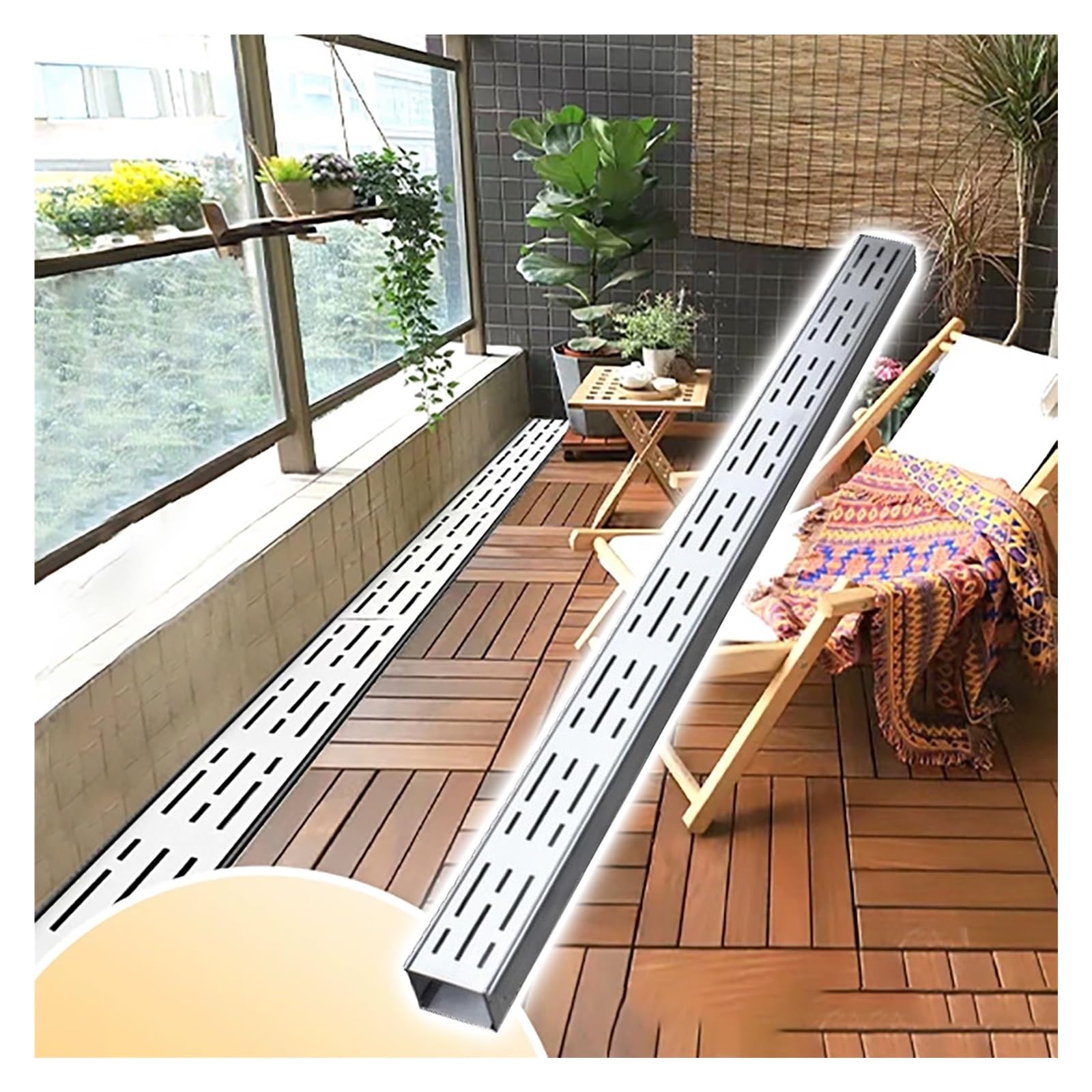 Système de drainage extérieur pour piscine et terrasse avec grille fine en maille moderne