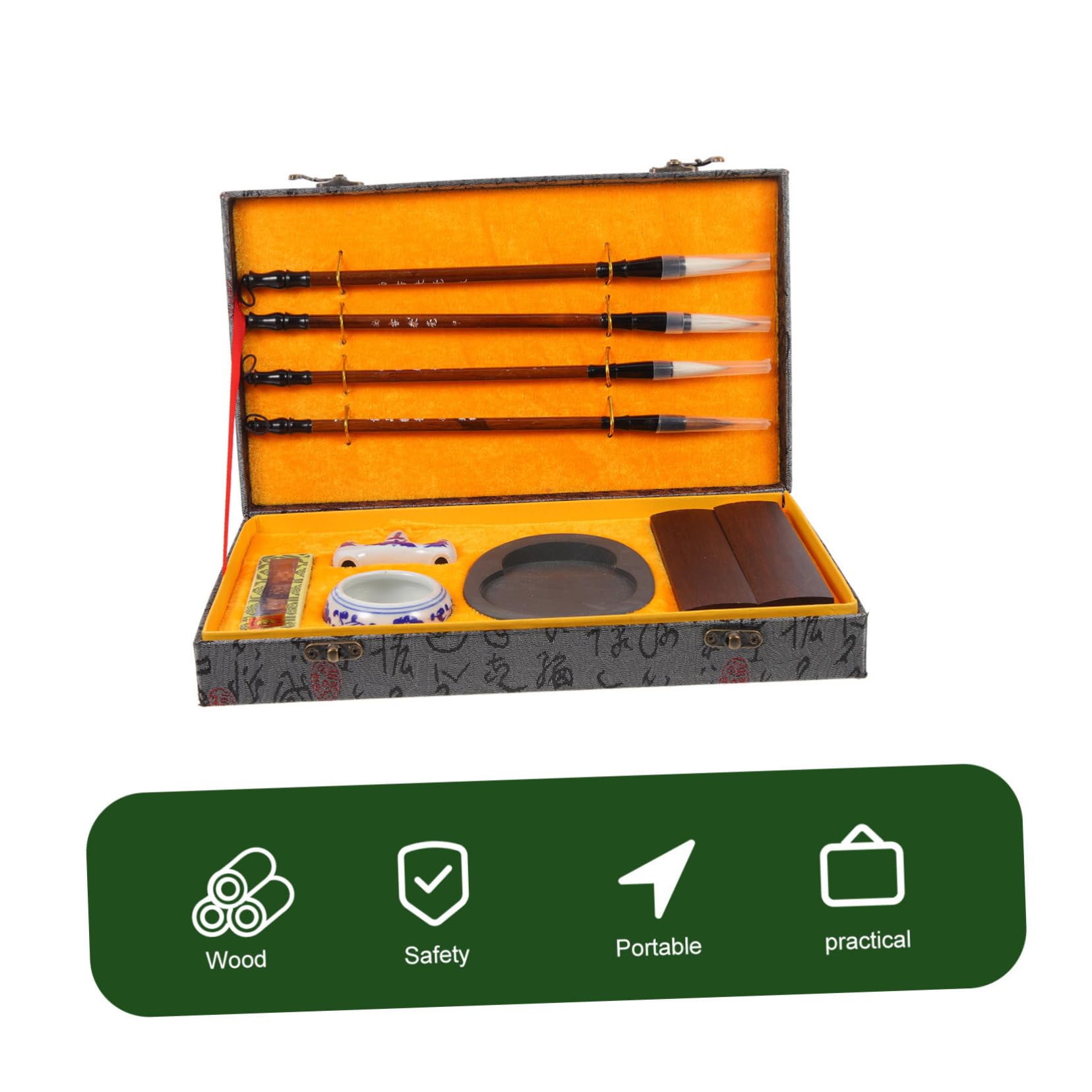 Mikikit Set Pennelli Calligrafia Cinese Bastoncini e Pietra per Inchiostro, Forniture per Calligrafia Studenti e Appassionati, Materiale Resistente, Design Semplice e Portatile