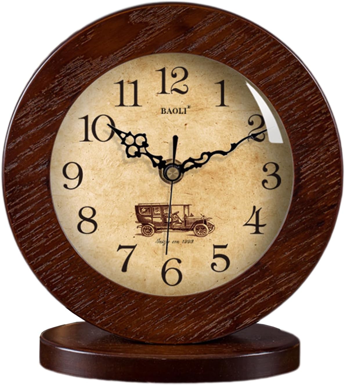 JUSTUP Retro Table Clock, 7 Inch Wooden Vintage Desk Clock