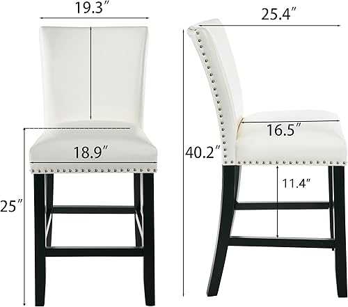 Miniatura 3 de LEEMTORIG Juego de 2 taburetes de bar, de piel sintética de 24 pulgadas de altura de mostrador, taburetes de bar tapizados sin brazos con respaldo,