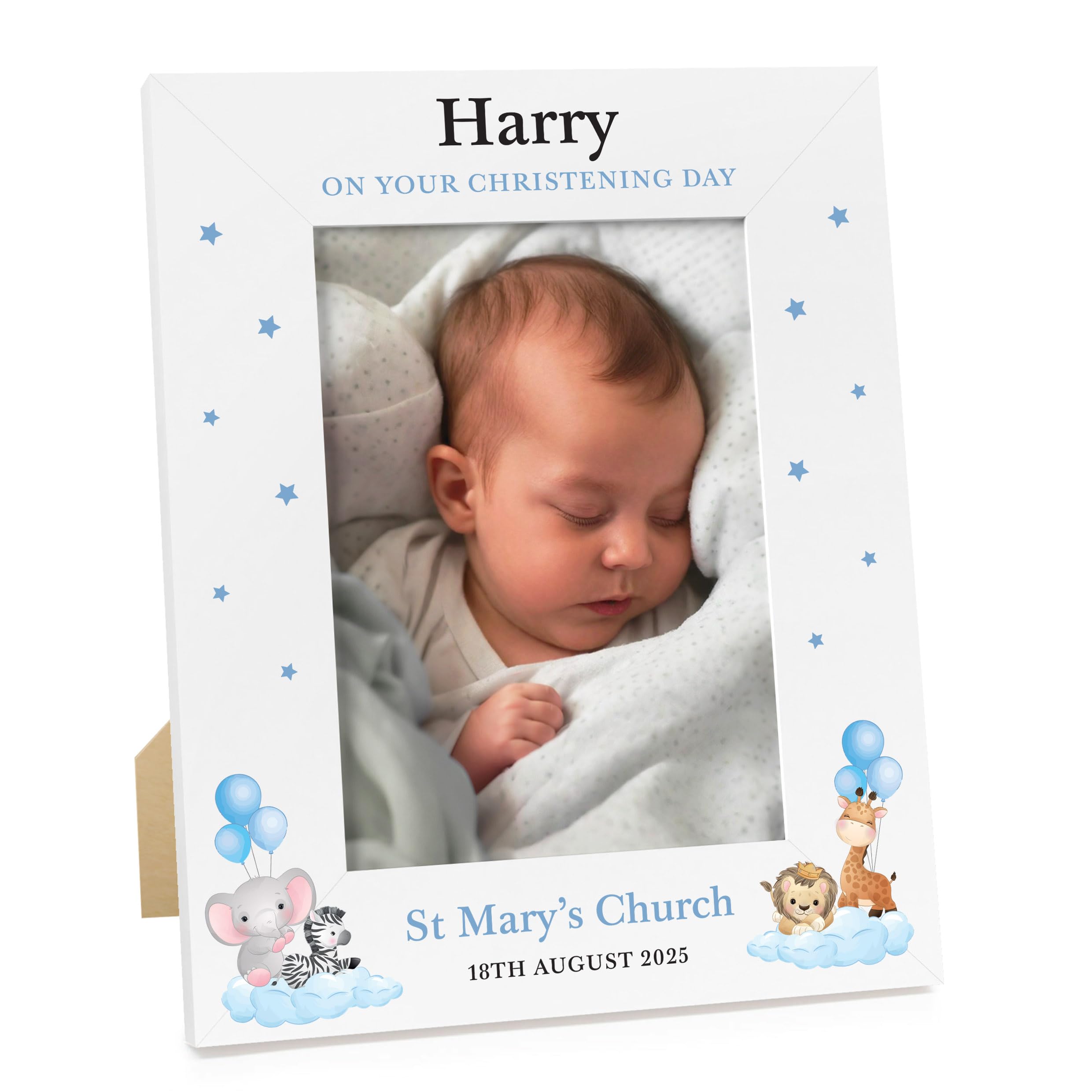 Beecreative Baby Boy Christening Photo Frame Gifts, Personalised Christening Day Gift For Son, Godson, Nephew, Christening Gifts From Godparent Godmother Godfather, Personalised Photoframe Present