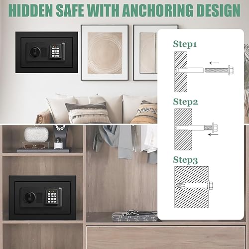 Miniatura 6 de Caja de seguridad pequeña para uso doméstico, seguridad digital para el hogar con cerradura de combinación, estante extraíble y función de silencio,