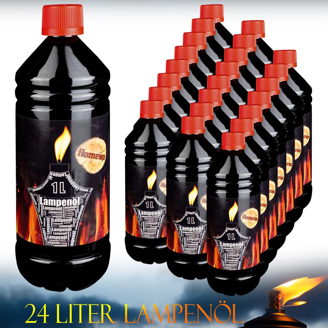 Lampenoel 1-48 Liter Lampenöl Oel Garten Fackeln Laterne Fackel Öl Innen Camping Flasche Oil Outdoor Öllampe Petroleum Lampe flüssig Gartenfackeln Flameup, Anzahl:24 L