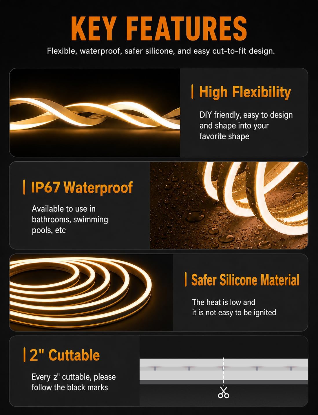 Neon Rope Lights 5M, Warm White Dimmable LED Strip Lights image 3