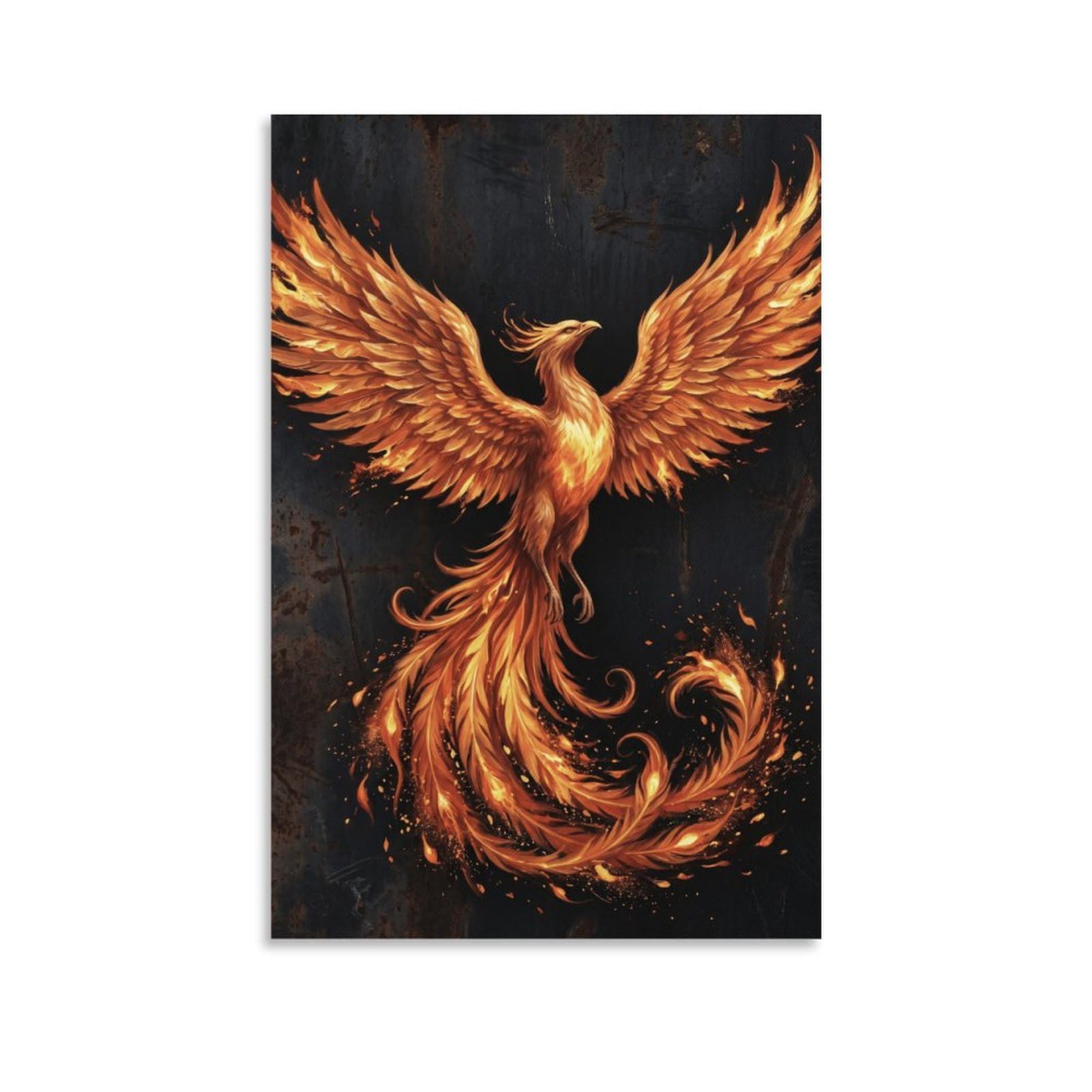 H3B8U2Y5 Rising Fire Phoenix Canvas Wall Art, Flaming Bird Artwork