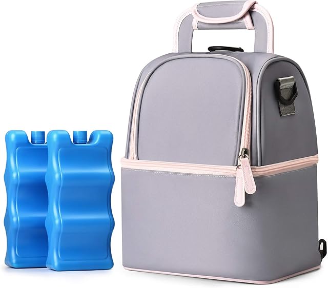 NCVI Breastmilk Cooler Bag with Ice Pack-Double Layer, Insulated Baby Bottle Bag Fits 6 Bottles, Up to 9 Ounces for Nursing Mother Breast Pump Bag Backpack (Gray)