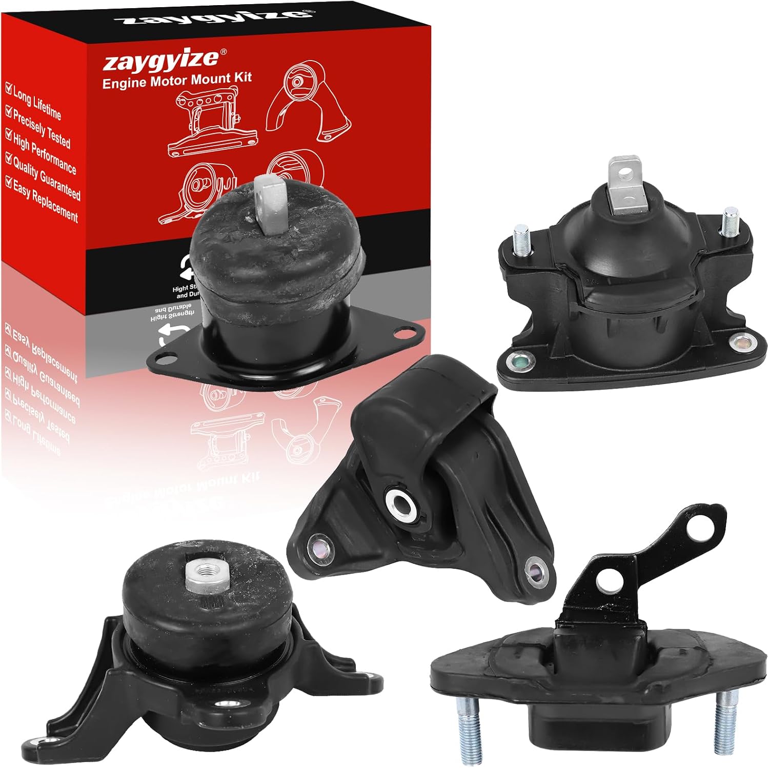 5 Pcs Engine Motor Mount and Transmission Mount Kit Compatible with 2008-2012 for Honda Accord 2.4L L4, 2009-2013 for Acura TSX Automatic Trans Only, Replace OE# A4565, A4572, A4570, A4584, A4561